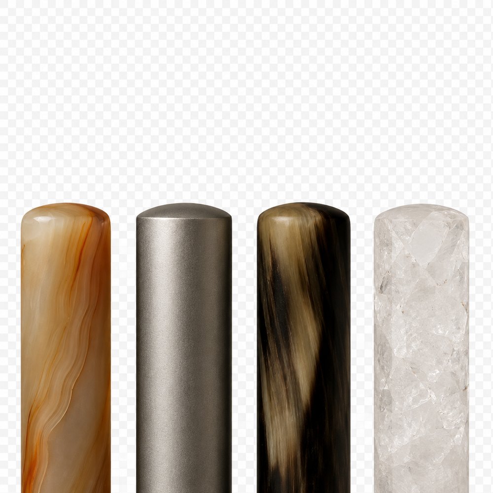 Agate, titanium, buffalo horn, crystal